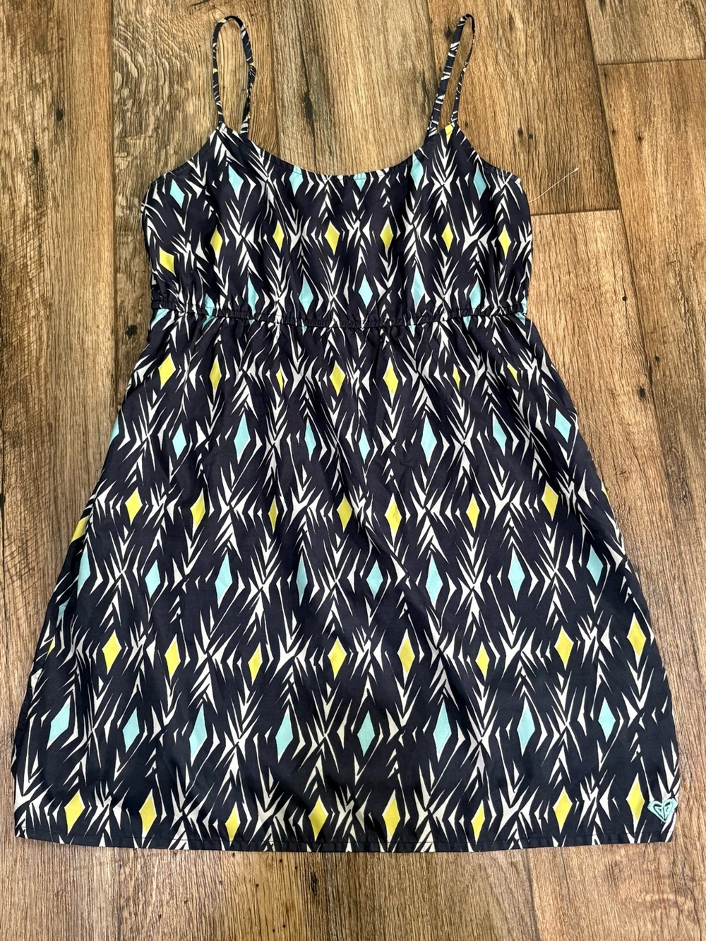 Roxy Navy Mini Dress with Aqua and Yellow Diamond Print Sundress